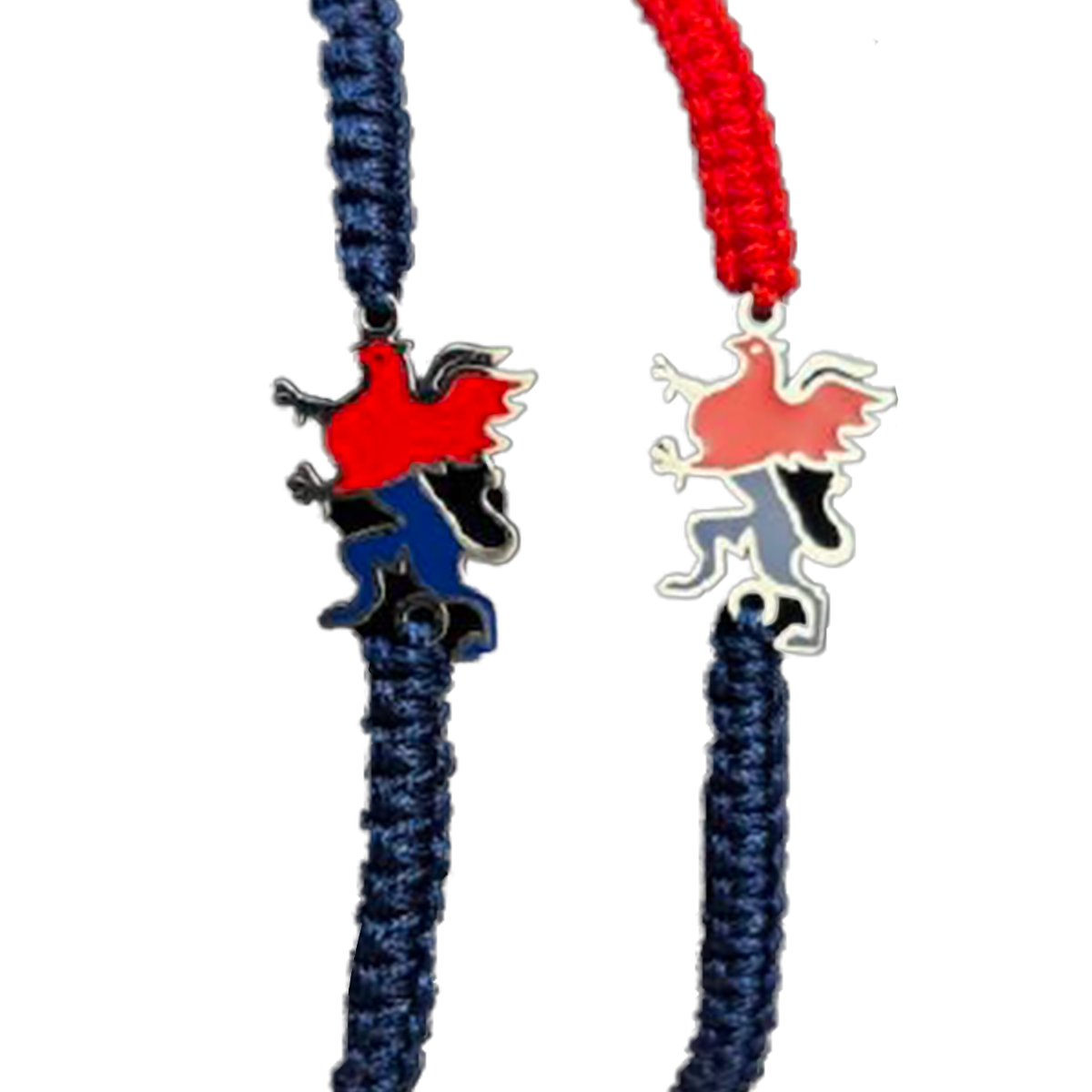 Bracciale cordino rossoblu con Grifone in acciaio smaltato