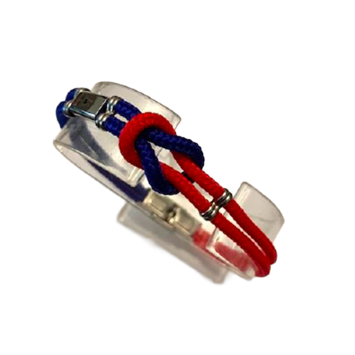 Bracciale cordino nautico rossoblu con nodo e stemma in acciaio